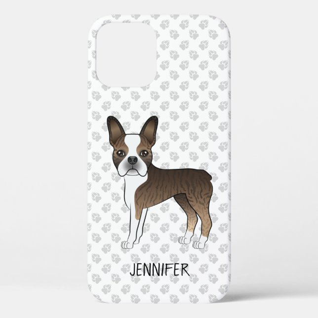 Funda De Case-Mate Para iPhone Perro de dibujos animados Boston Terrier atigrado  (Reverso )