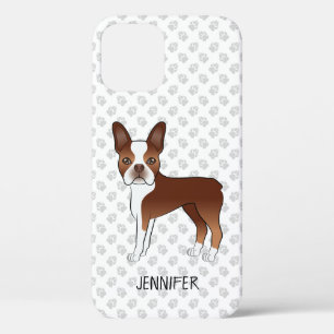 Funda Para iPhone 12 Perro de dibujos animados Boston Terrier rojo & no