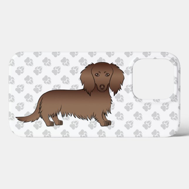 Funda De Case-Mate Para iPhone Perro de dibujos animados Dachshund de pelo largo  (Reverso  (Horizontal))