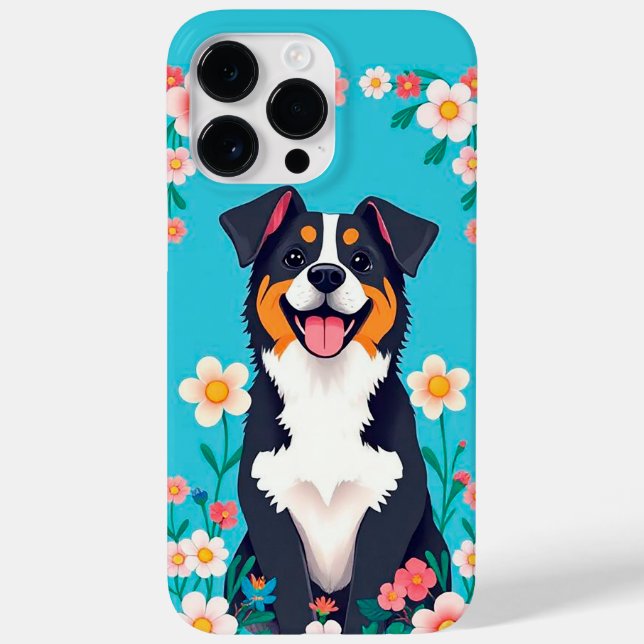 Funda De Case-Mate Para iPhone Perro de Dibujos Animados Rodeado de Flores (Reverso)