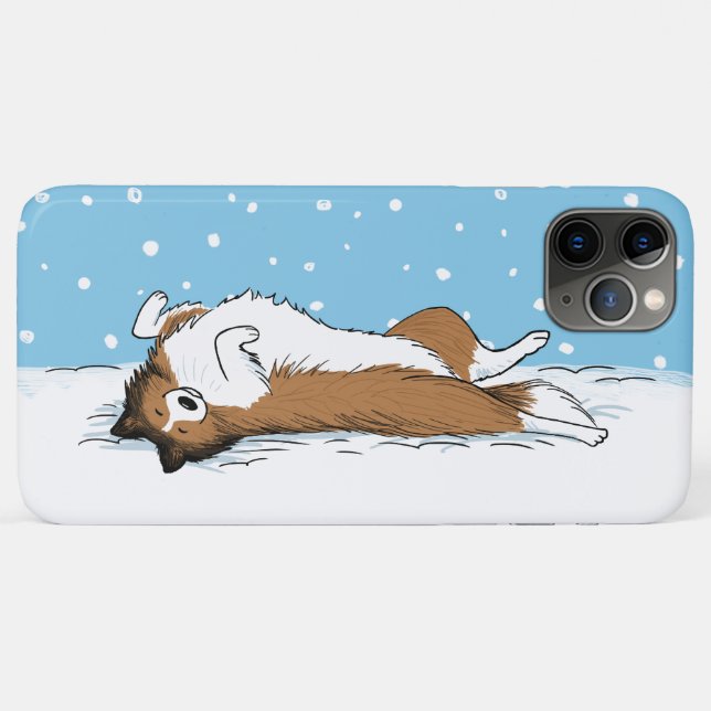 Funda De Case-Mate Para iPhone Perro de nieve de Sheepdog de Shetland - Invierno  (Reverso (horizontal))