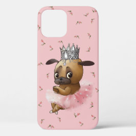 Funda Para iPhone 12 Pro Perro de pug en una floral acuarela de Tutu