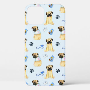 Funda Para iPhone 12 Perro de pug lindo que amo a mamá azul