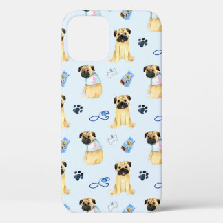 Funda Para iPhone 12 Perro de pug lindo que amo a mamá azul
