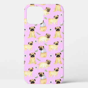 Funda Para iPhone 12 Perro de pug lindo que amo a mamá rosa
