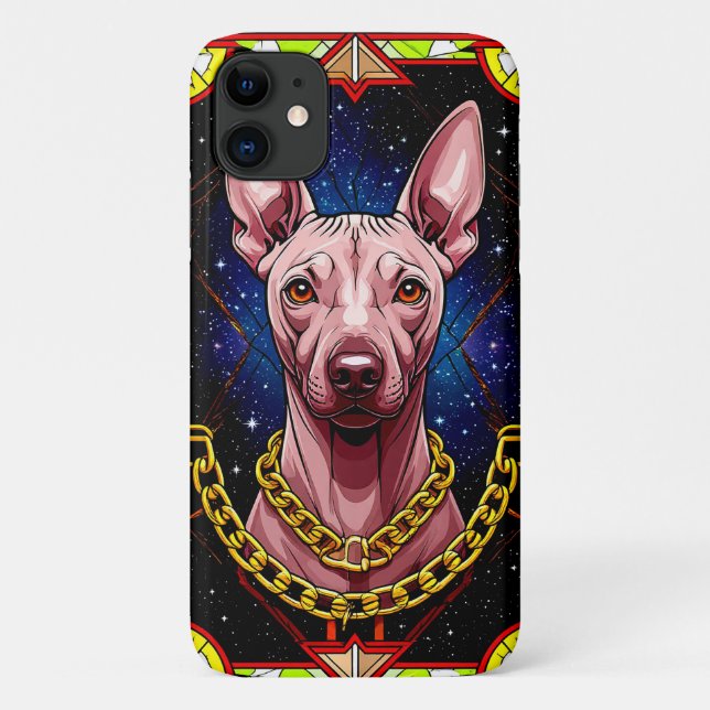 Funda De Case-Mate Para iPhone Perro de vidrio manchado con fondo estrellado (Reverso)