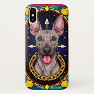 Funda Para iPhone X Perro divertido de vidrio emplomado con fondo estr