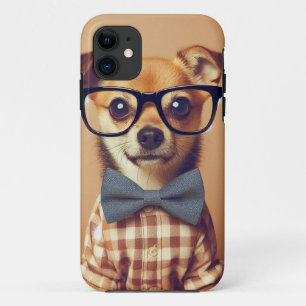 Funda Para iPhone 11 Perro divertido llevando gafas y Bowtie