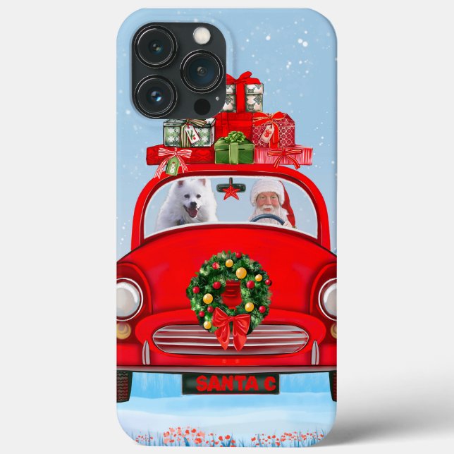 Funda De Case-Mate Para iPhone Perro esquimal americano en auto con Santa Claus (Reverso )