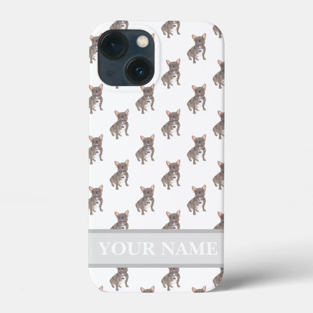 Funda De Case-Mate Para iPhone Perro Frenchie Gris Gris Azul Lilac Personalizado (Reverso )
