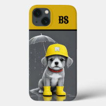 Perro gracioso en botes de lluvia - Humor de perro