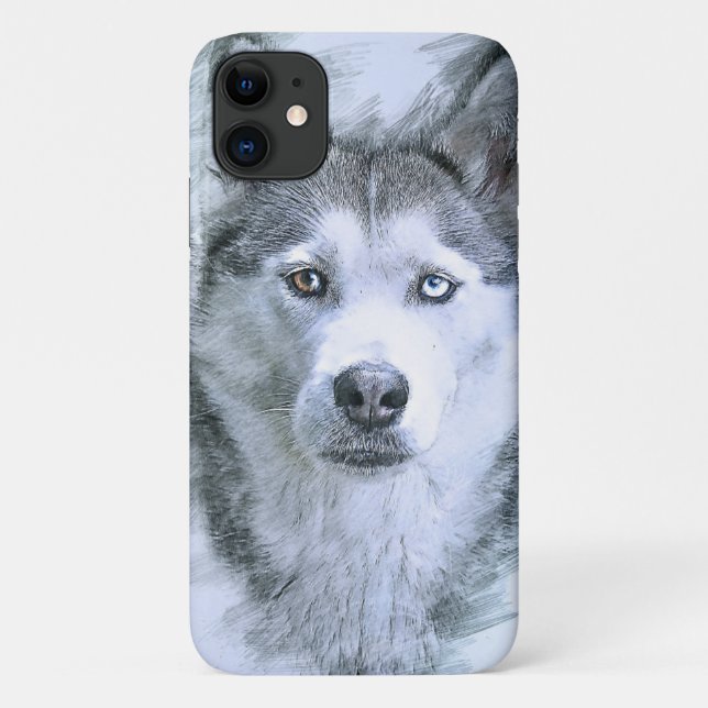 Funda De Case-Mate Para iPhone Perro Husky Siberiano Dibujo Perro de Trineo (Reverso)