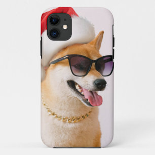 Funda Para iPhone 11 Perro inu shiba en Santa Claus gorras rojos