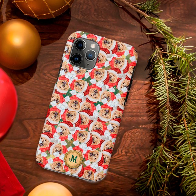 Funda De Case-Mate Para iPhone Perro Lindo Chow Chow Verde Dorado Navidad (Subido por el creador)