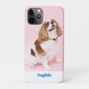 Funda Para iPhone 11 Pro Perro lindo o tu foto, nombre azul