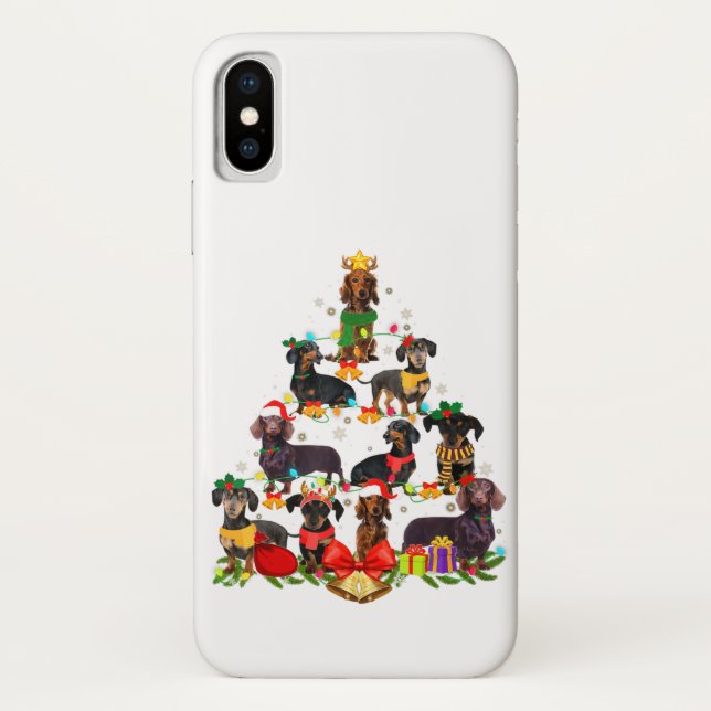 Funda De Case-Mate Para iPhone Perro Lover Regalos Dachshund Árboles Navidades Lu (Reverso)