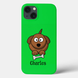 Funda Para iPhone 13 Perro marrón con hueso personalizado en verde