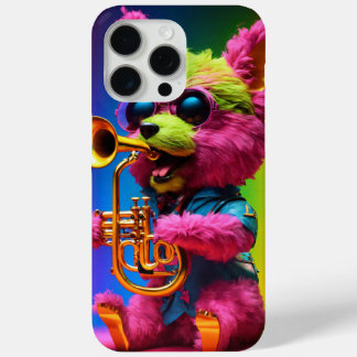 Funda Para iPhone 15 Pro Max Perro musical jugando con estuche de trompeta para