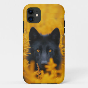 Funda Para iPhone 11 Perro negro con ojos de oro asombrosos