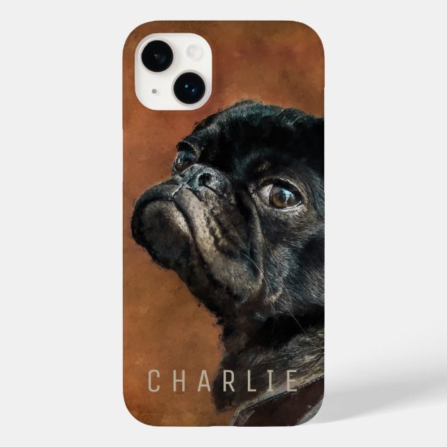 Funda De Case-Mate Para iPhone Perro negro de pug (Reverso )