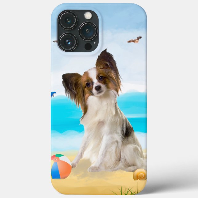 Funda De Case-Mate Para iPhone Perro Papillon en la playa (Reverso )