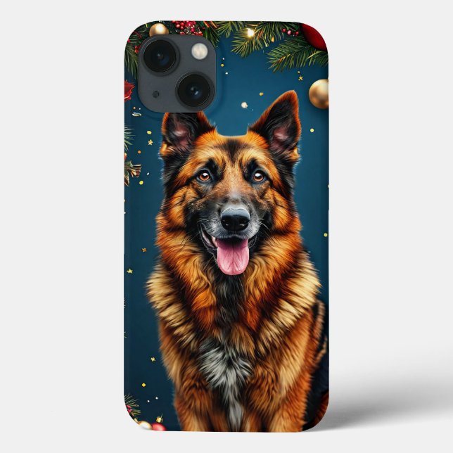 Funda De Case-Mate Para iPhone Perro pastor alemán de navidad (Reverso)