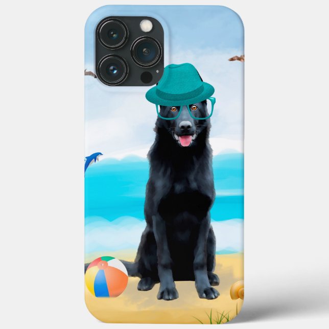 Funda De Case-Mate Para iPhone Perro pastor alemán negro en la playa (Reverso )