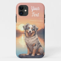 Perro pastor australiano a orillas del lago