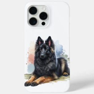 Funda Para iPhone 15 Pro Max Perro pastor belga en acuarela