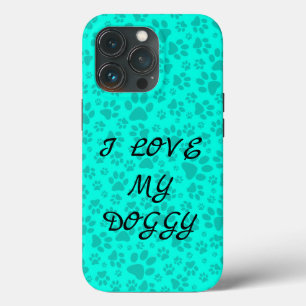 Funda Para iPhone 13 Pro Perro Paws Black and White Polka Dot en cian vivo