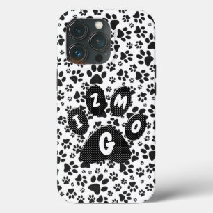 Funda Para iPhone 13 Pro Perro Paws Negro y Blanco Polka Funda-Mate iPho