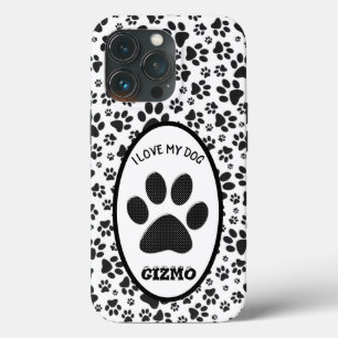 Funda Para iPhone 13 Pro Perro Paws Negro y Blanco Polka Funda-Mate iPho