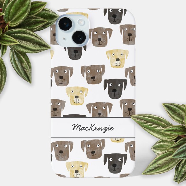 Funda De Case-Mate Para iPhone Perro recuperador de labrador personalizado (Fun watercolor Labrador Retriever dog pattern personalized name cell phone case)