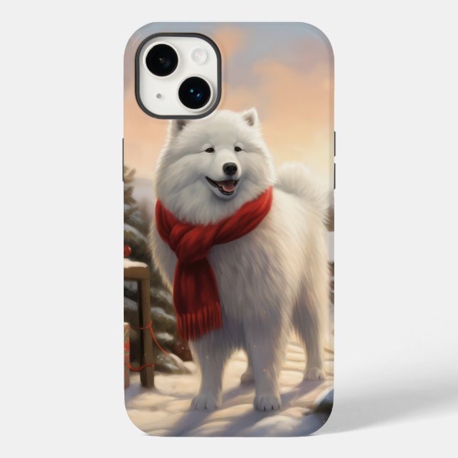 Funda De Case-Mate Para iPhone Perro samoyano en Navidades de nieve (Reverso )