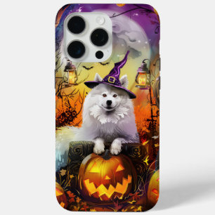 Funda Para iPhone 15 Pro Max Perro Samoyedo Espeluznante Bruja de Halloween y C