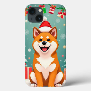 Funda Para iPhone 13 Perro Shiba Inu de Navidad