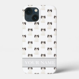 Funda Para iPhone 13 Mini Perro shih chií blanco y negro personalizado