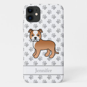 Funda Para iPhone 11 Perro Staffie Inglés Rojo Y Blanco & Nombre