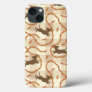 Funda Para iPhone 13 perros afortunados con el fondo de las salchichas