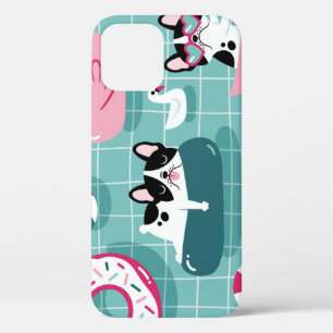 Funda Para iPhone 12 Perros con flotadores de piscina, patrón vintage.