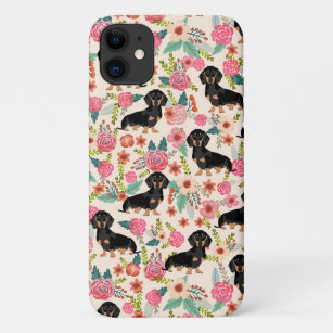 Funda Para iPhone 11 Perros Dachshund Florals negros y morados