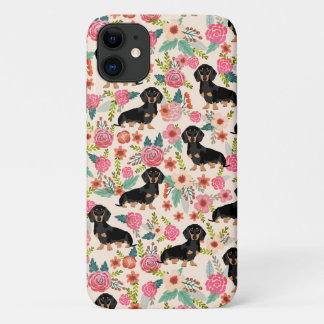 Funda Para iPhone 11 Perros Dachshund Florals negros y morados