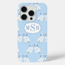 Funda Para iPhone 15 Pro Perros De China Azul Y Blanca Tres Letra Monograma