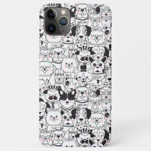 Funda Para iPhone 11 Pro Max Perros de corte Arte de línea de patrón animal bla