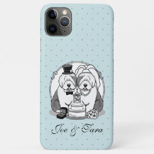 Funda Para iPhone 11 Pro Max Perros de oveja inglesa boda Novia Groom Gray 1