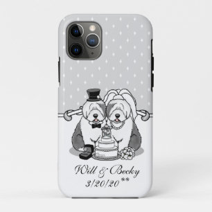 Funda Para iPhone 11 Pro Perros de oveja inglesa boda Novia Groom Gray 1