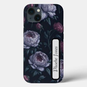 Funda Para iPhone 13 Persona personalizada Cute Peonies Black Apple iPh