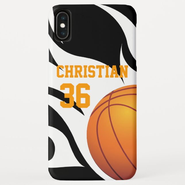 Funda De Case-Mate Para iPhone Personalice el baloncesto llameante B/W (Reverso)
