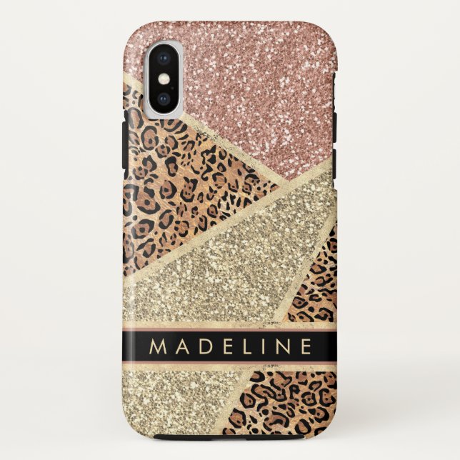 Funda De Case-Mate Para iPhone Personalice el leopardo Rosa Gold Purpurina en Mod (Reverso)