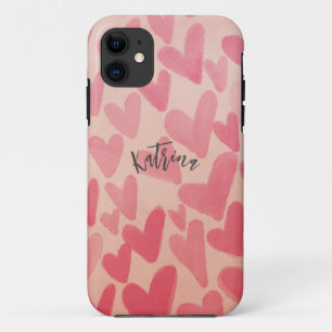 Funda Para iPhone 11 Personaliza Corazones Rosados Dispersos Adorables 